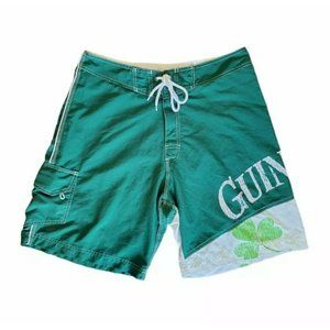 Guinness Beer Board Shorts Mens 34 Green Clover Retro Fade Shamrock Swim Trunks